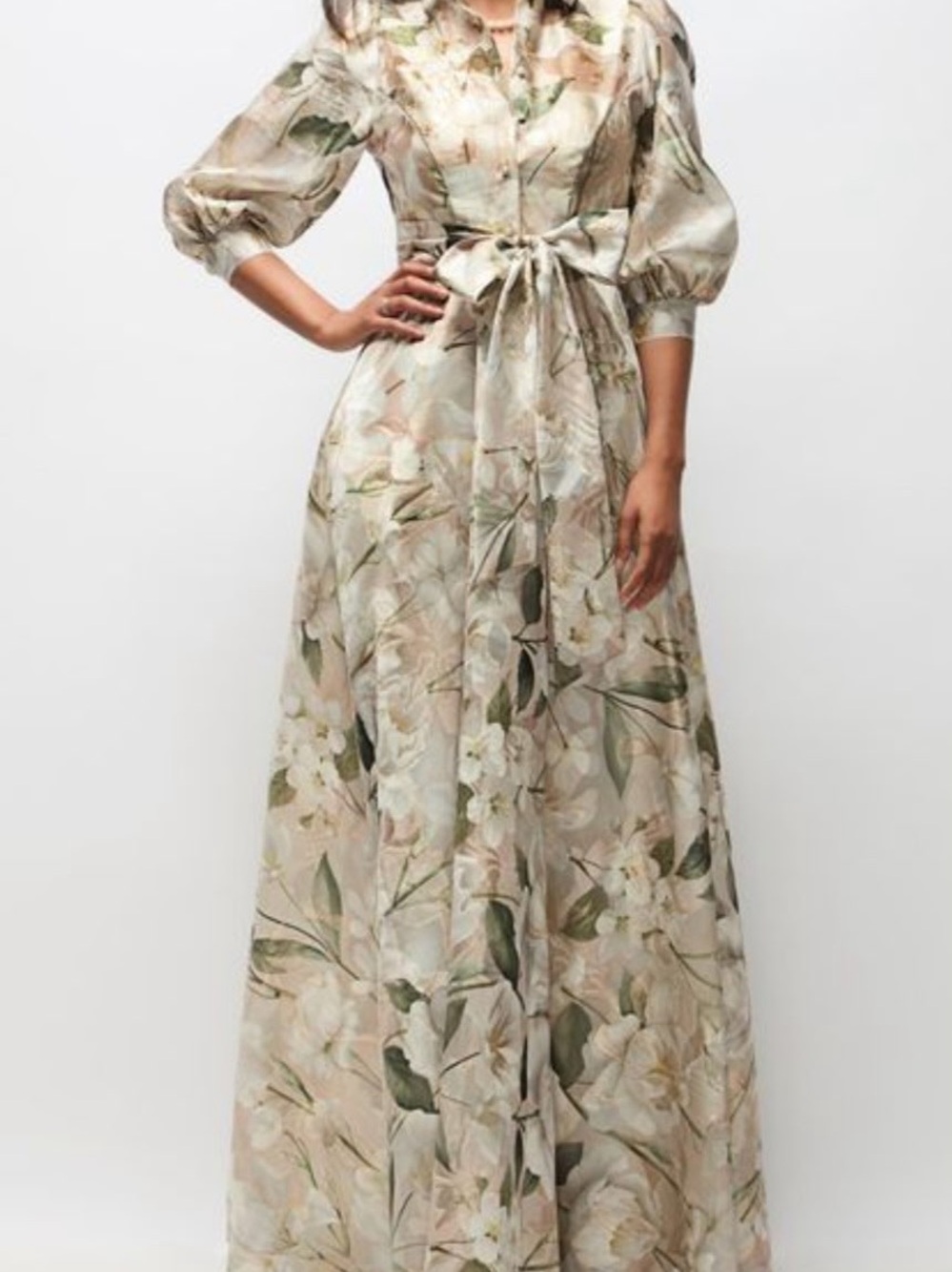 After Six Neutral Floral Tie-Waist Maxi Dress